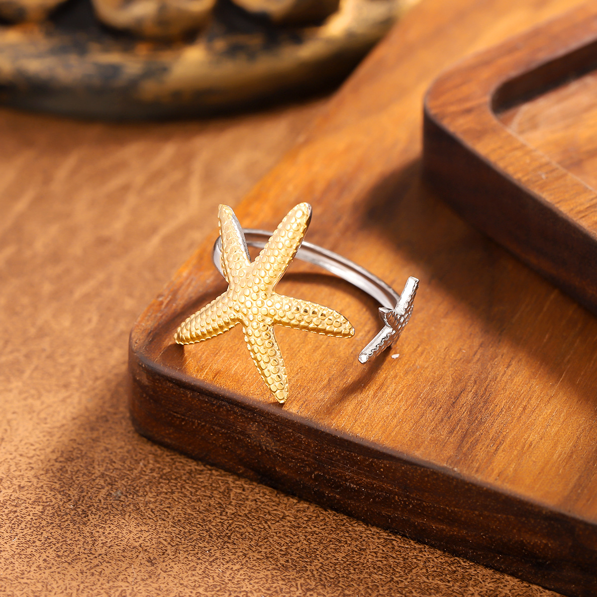 Two Tone Design Asymmetric Stainless Steel Starfish Ring, European & American Ocean Style... thumbnail 6