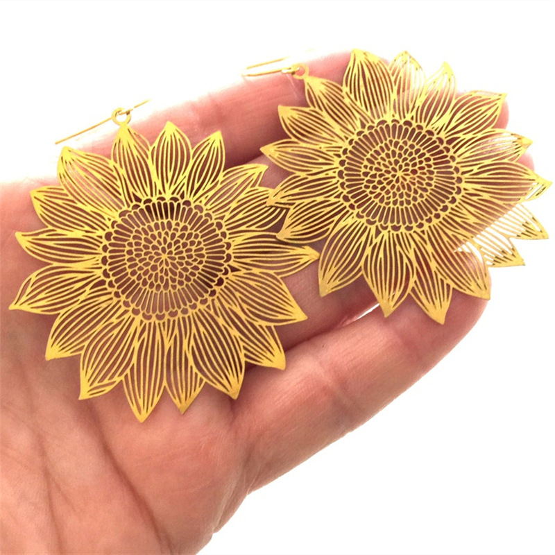 Gold Openwork Sunflower Earrings