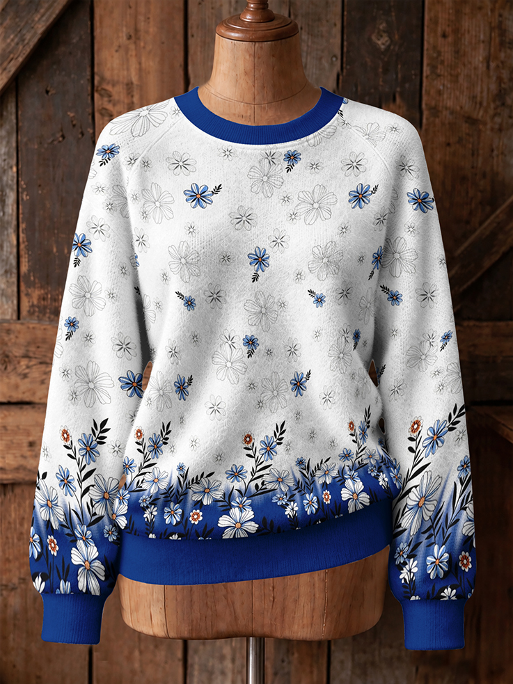Ladies vintage fair isle 3d printed round neck sweater long