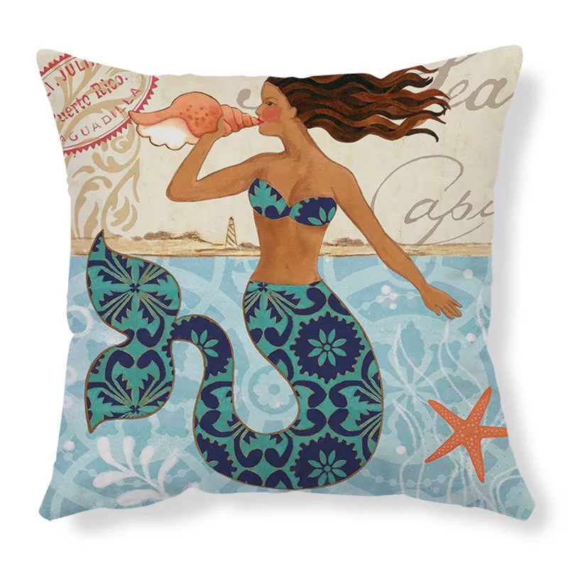 Cushion Covers Sea Turtle Printed Throw Pillow Cases For Home Decor Sofa Chair Seat - C Human