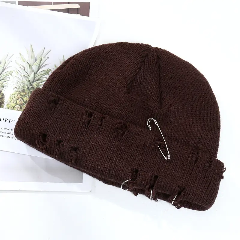Trendy Ring Pin Hip Hop Woolen Hat For Men And Women Knitted