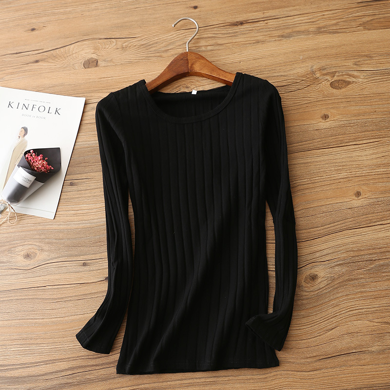 Pure Cotton Black Long-sleeved Bottoming Shirt For Women