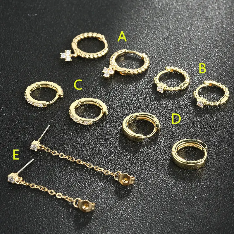 5 Pairs Gold And Silver Ring Earrings Set