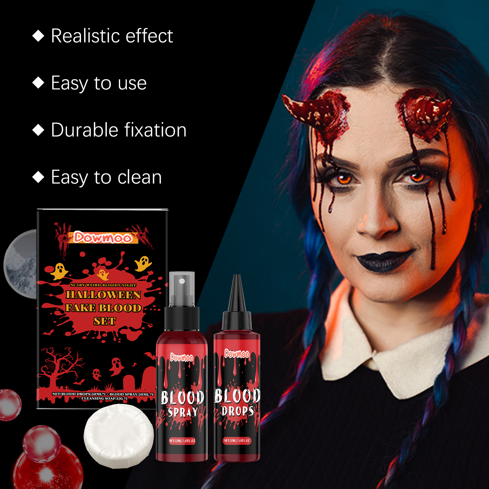Halloween Fake Blood 3 Piece Set, Washable Realistic Fake Blood, Horror Special Effects Makeup Kit For Film & Cosplay