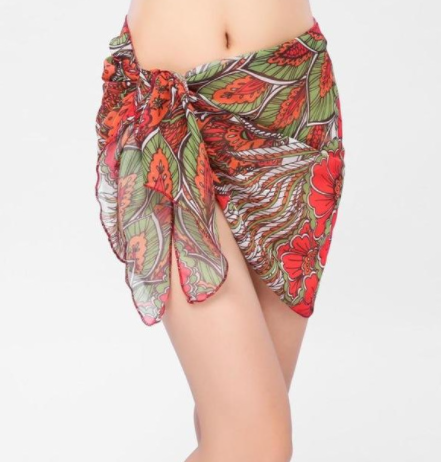 Digitally Printed Beach Chiffon Scarf Skirt Red Flower - Shop at LoveMi