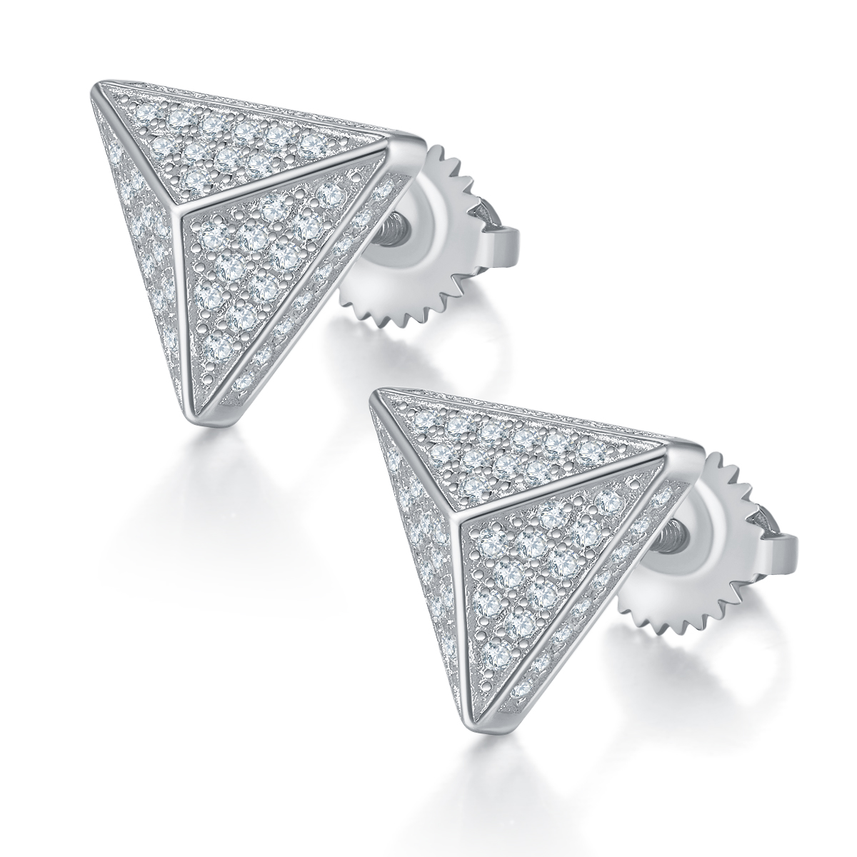S925 Sterling Silver 114pcs D Color VVS1 Moissanite Triangle Stud Earrings 3D Pyramid Screw Back Hypoallergenic GRA Certified Gift Box
