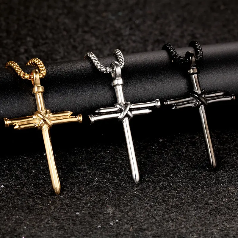 Steel Gold Black Color Fashion Mens Iron Nail Cross