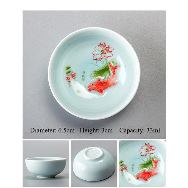 Title 1, Teacup Porcelain Celadon Fish Teacup Set Teapot