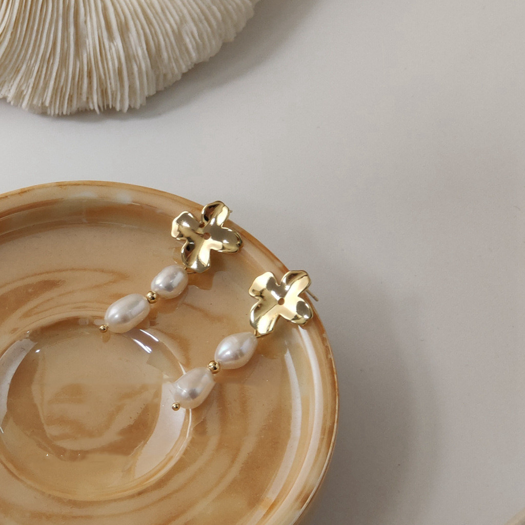 S925 Silver Needle Natural Baroque Freshwater Pearl Cold Retro Long Thin Earrings