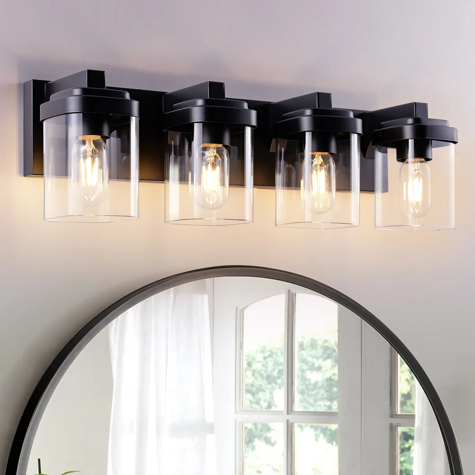 4 Light Bathroom Vanity Light, Matte Black