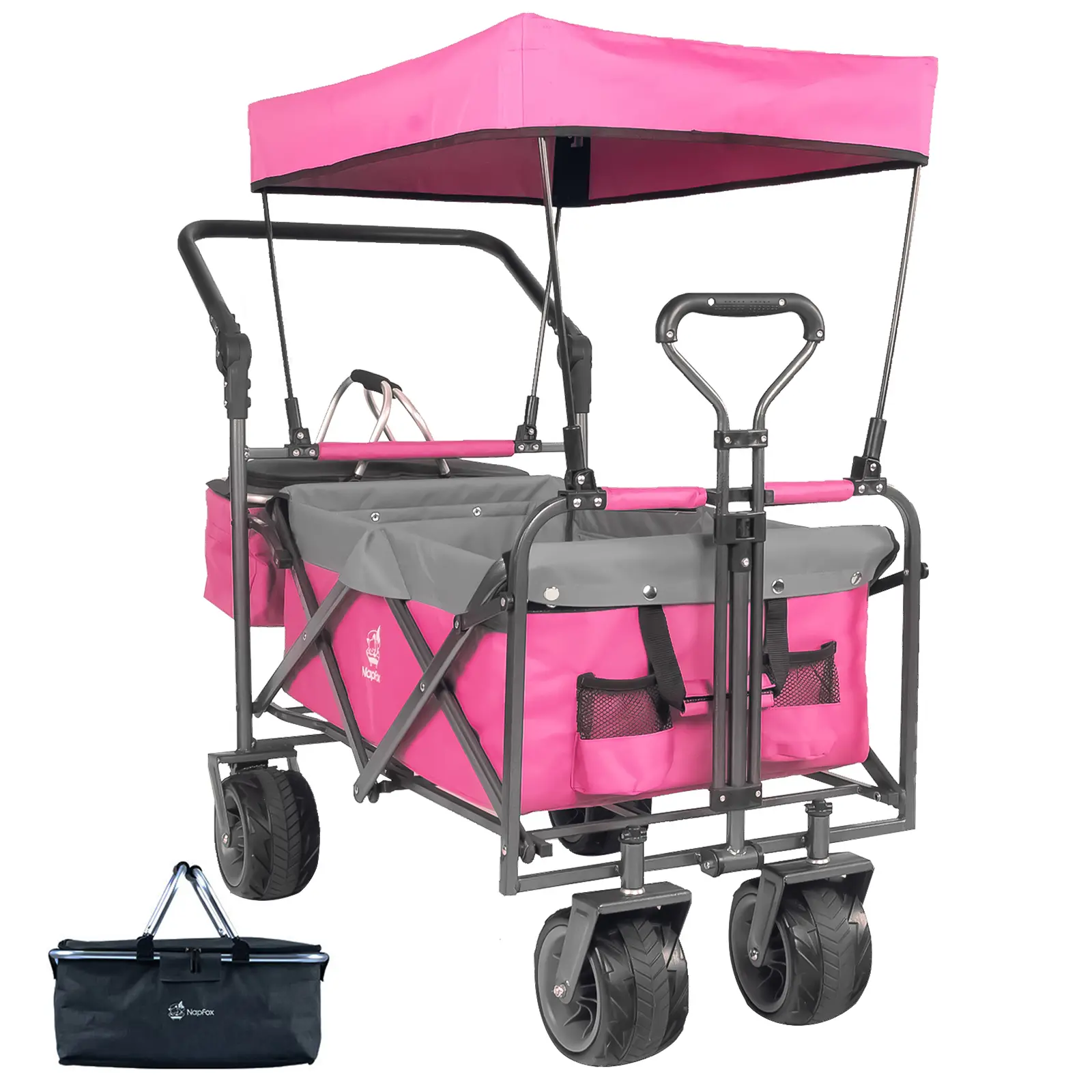Collapsible Wagon 140L Wagons Carts Foldable With Removable Canopy, Folding Wagon Cart With Wheels For All-Terrain With Brake, Foldable Wagon With Cooler Bag, F