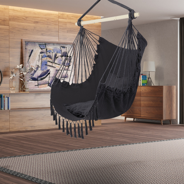 Galvanized Pipe Cut Gray Fringe Cushion Hanging Chair Polyester Cotton Belt 2pcs