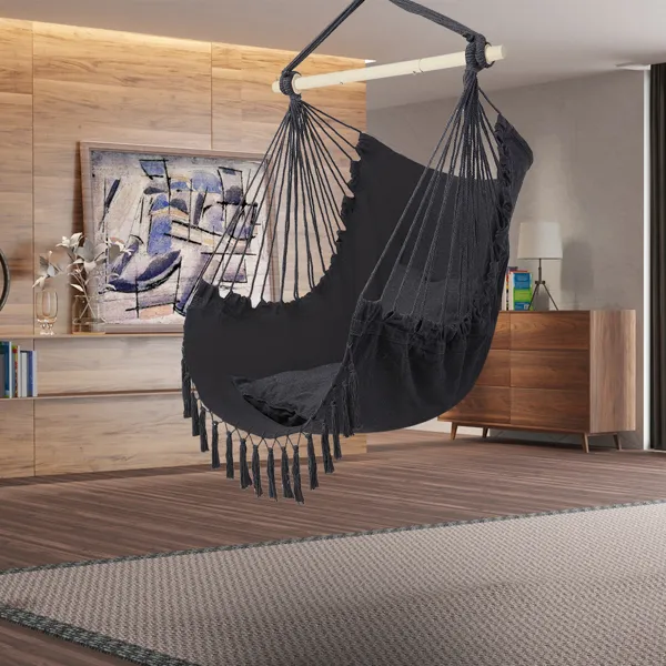 Galvanized Pipe Cut Gray Fringe Cushion Hanging Chair Polyester Cotton Belt 2pcs Cushion