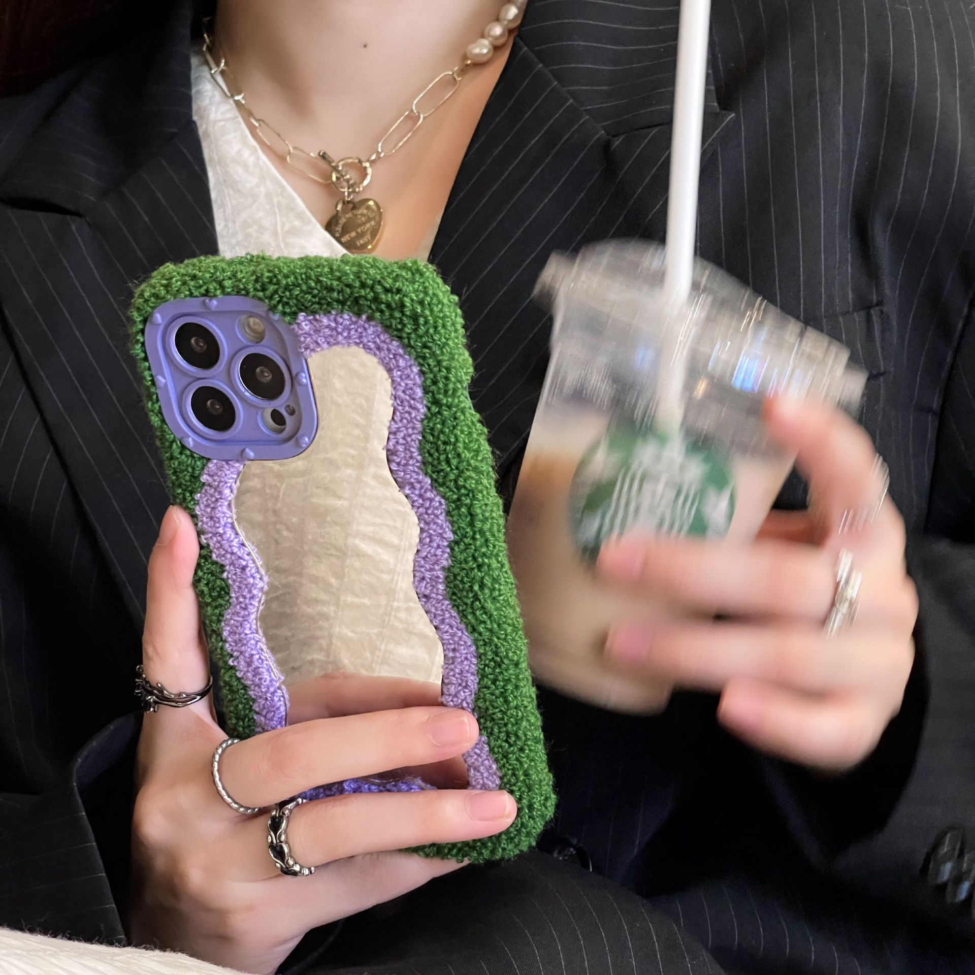 Plush Lamb Hair Mirror Mobile Phone Case - Image 3