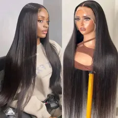 Lace Wig Women's Long Straight High-temperature Fiber Chemical Fiber - Black - View 1