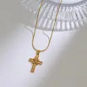 Stainless Steel Cross Pendant Necklace With Zircon Inlay view 4