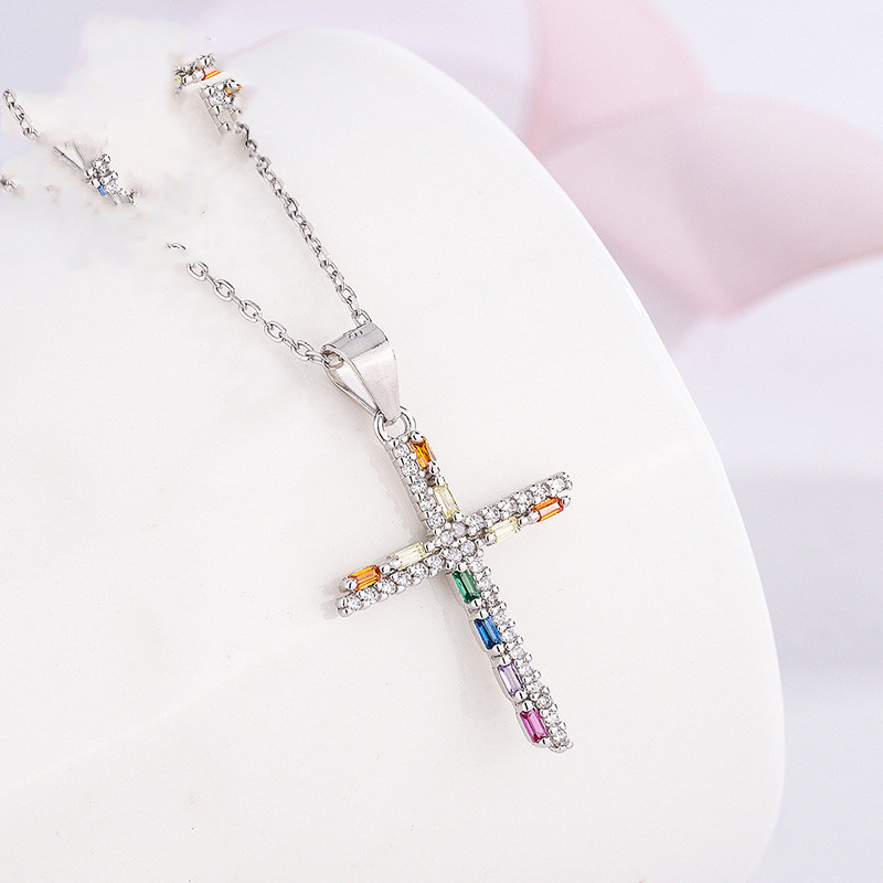 Collier croix argent 925 — pendentif plaqué platine 4