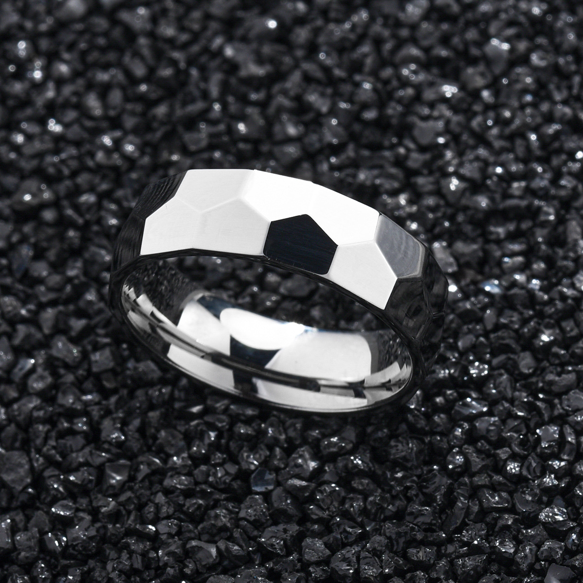 Men's Irregular Polished Diamond Titanium Steel Ring