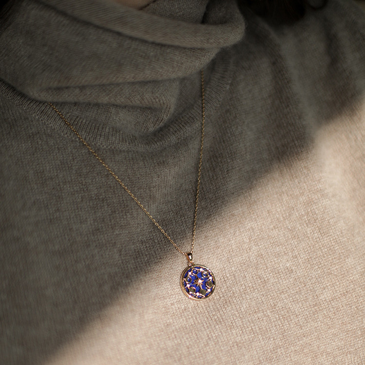 18K Gold Plated Silver Lapis Star Moon Necklace