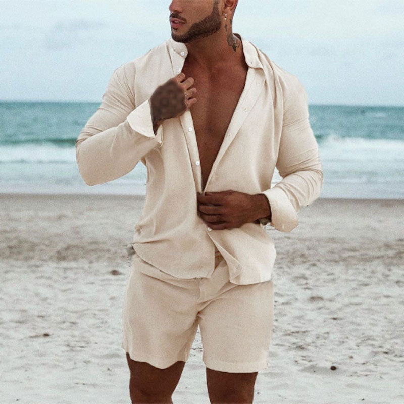 Title 3, Mens Long Sleeve Shirt Shorts Two Piece Solid ...