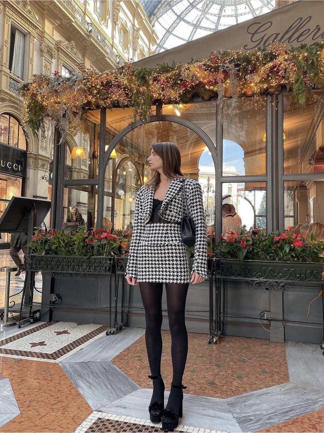 Houndstooth Suit Blazer Skirt Design Sense