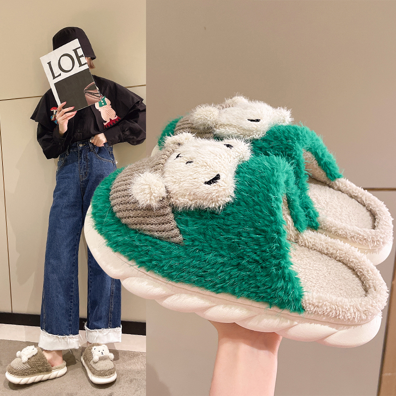 Female Cute Cartoon Baotou Indoor Woolen Cotton Slippers