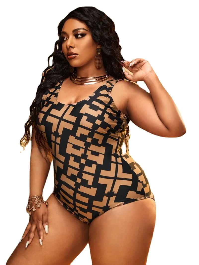 Women's Fashion Graphics Patchwork Print Bikini One-piece Swimsuit - Picture Color-3Xl