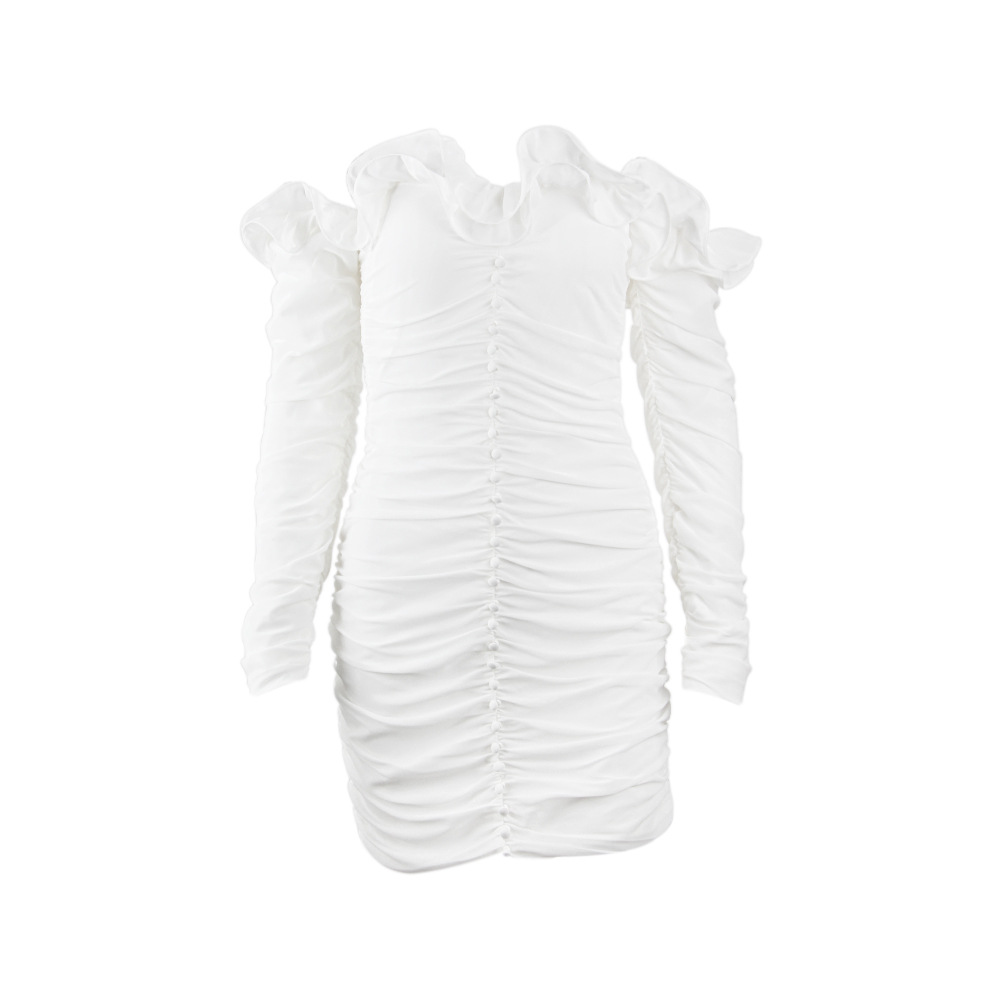 Bag Hip Net Red Women's Long-sleeved One-shoulder Tube Top Chiffon Dress