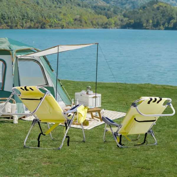 63x65x82cm, Yellow, Aluminium Beach Chair, Oxford Cloth, Silvery-white Aluminium Tube