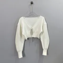 V-neck Long-sleeved Sweater Women's Short Coat - Offwhite - View 1