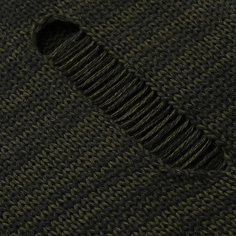 Men's Casual Knit Sweater Diagonal Pull Hole Hooded Cardigan Sweater Men