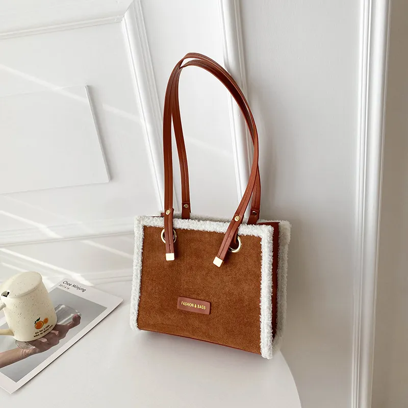 Fashion Net Red Korean Tote Lamb Hair Single Shoulder Bag - Red