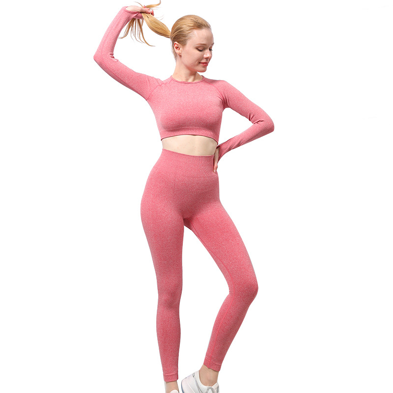 Running Sports Fitness Clothes Long-sleeved Top Women's Slim Peach Hip Yoga Pants Little Yoga Clothes Suit
