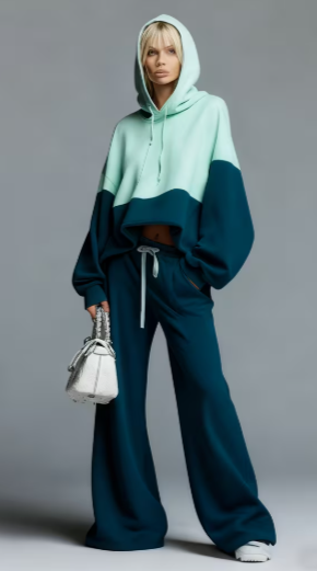 Ensemble deux pièces sweat à capuche color-block et pantalon large