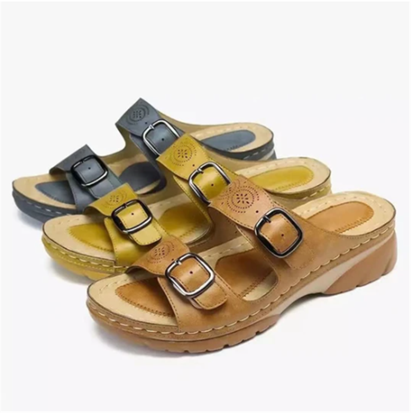Slope Heel Platform With Solid Color Casual Ladies Sandals And Slippers