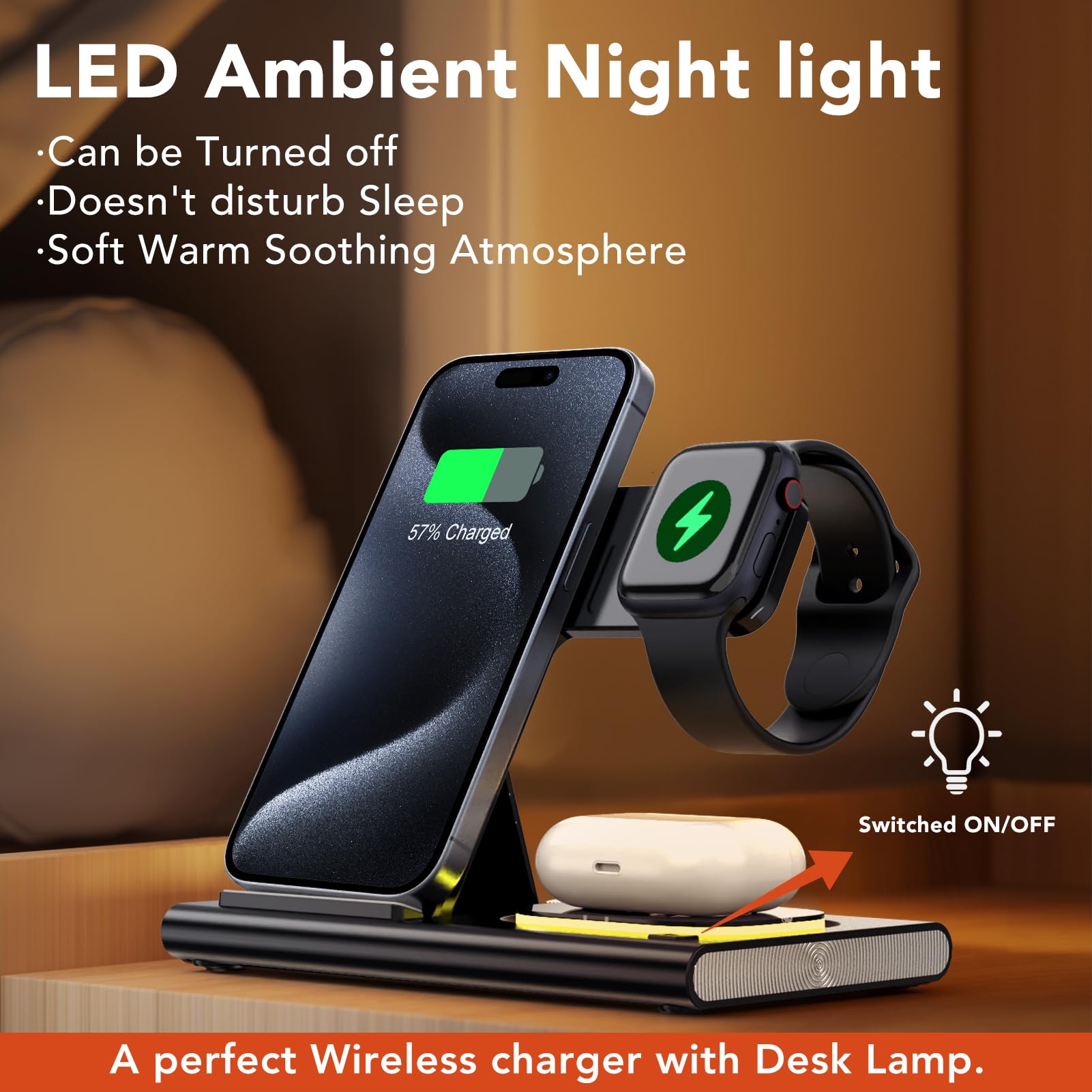 Wireless Charger Station, 4 In 1 Foldable 15W Fast Charging Wireless Charging St