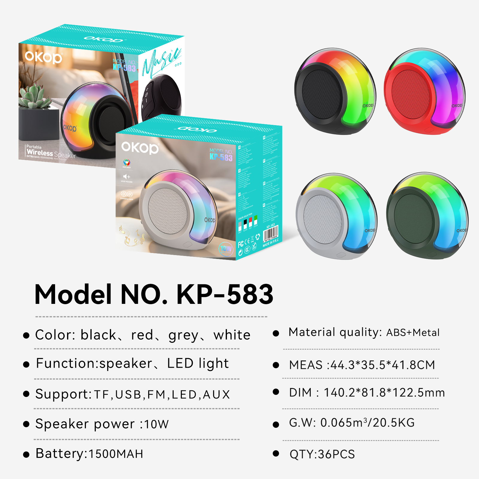KP-583 Mini Bluetooth Speaker With Ambient Light Portable Outdoor Subwoofer Cross-Border Factory Direct 2