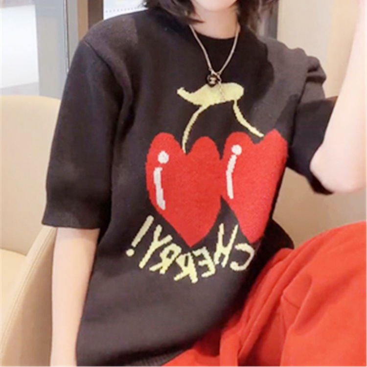 Women's Spring Cherry Design Niche Pullover Sweater Top