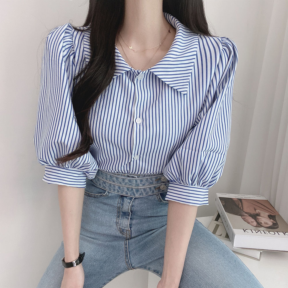 Designed Shirt Women's Summer New Foldable Long-sleeved Blouse
