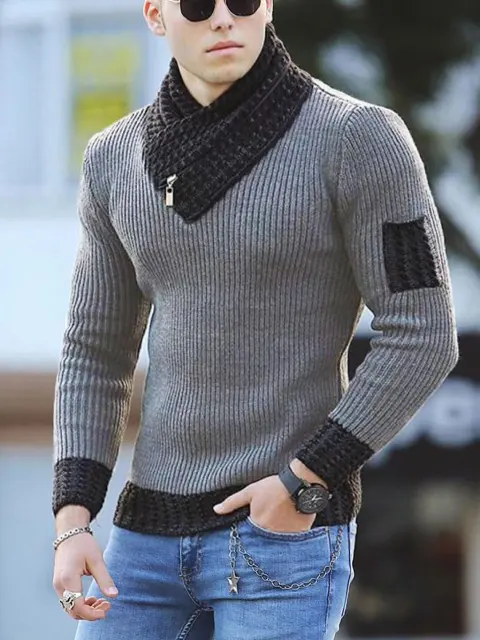 Independent Station Casual Slim Knit Pullover Long-sleeved Scarf Collar