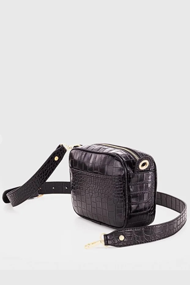 Black Croc Embossed Crossbody Bag For Women