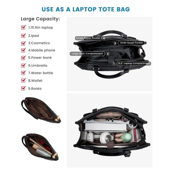 2 In 1 Insulated Lunch Tote Bag For Women Large Capacity Computer Handbag Work — image 6