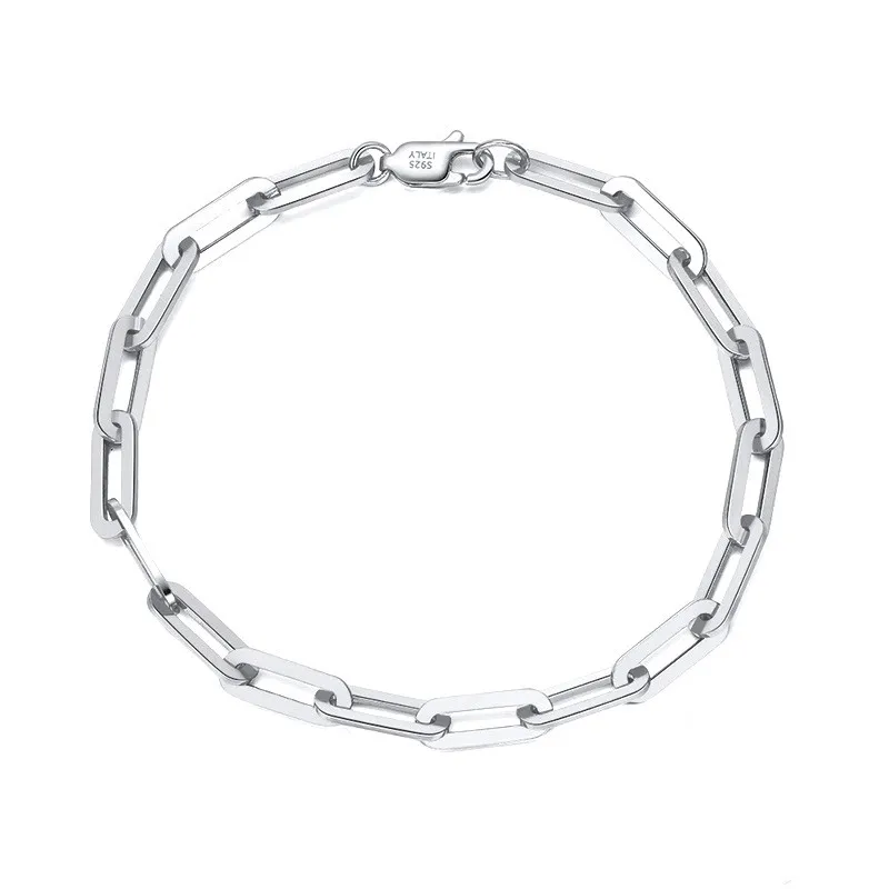 S925 Chain Square Lattice Paper Clip Bracelet Ins Personality 14K Gold-plated Cross Chain