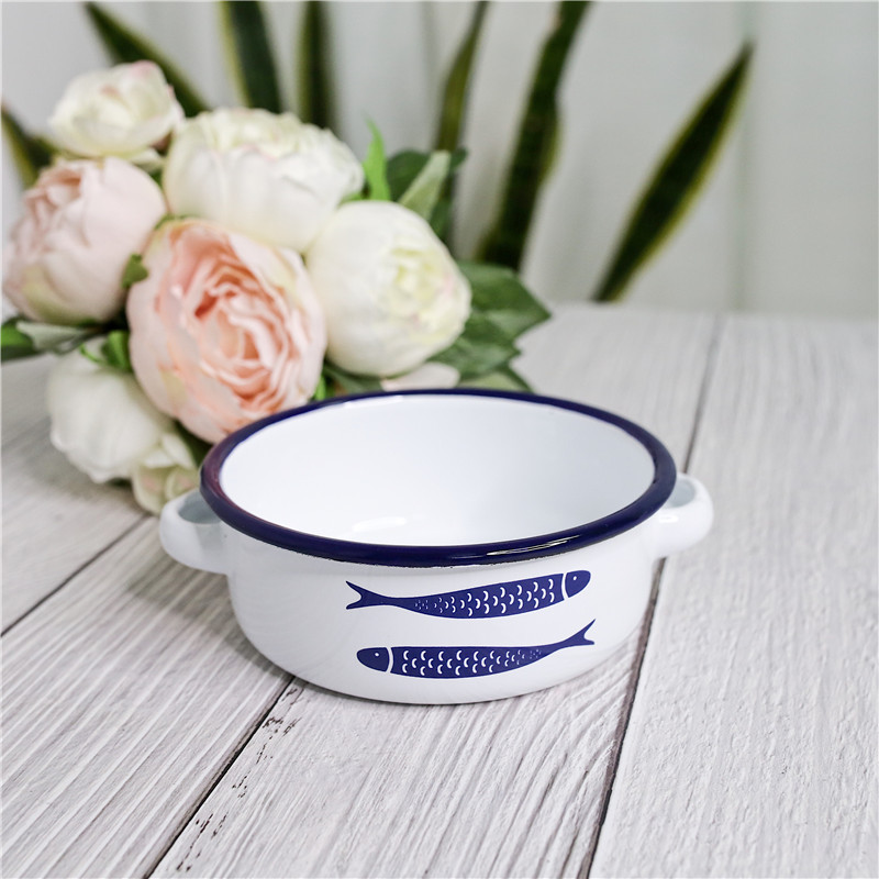 Title 3, Thicken Colored Double Ear Enamel Bowl Tableware