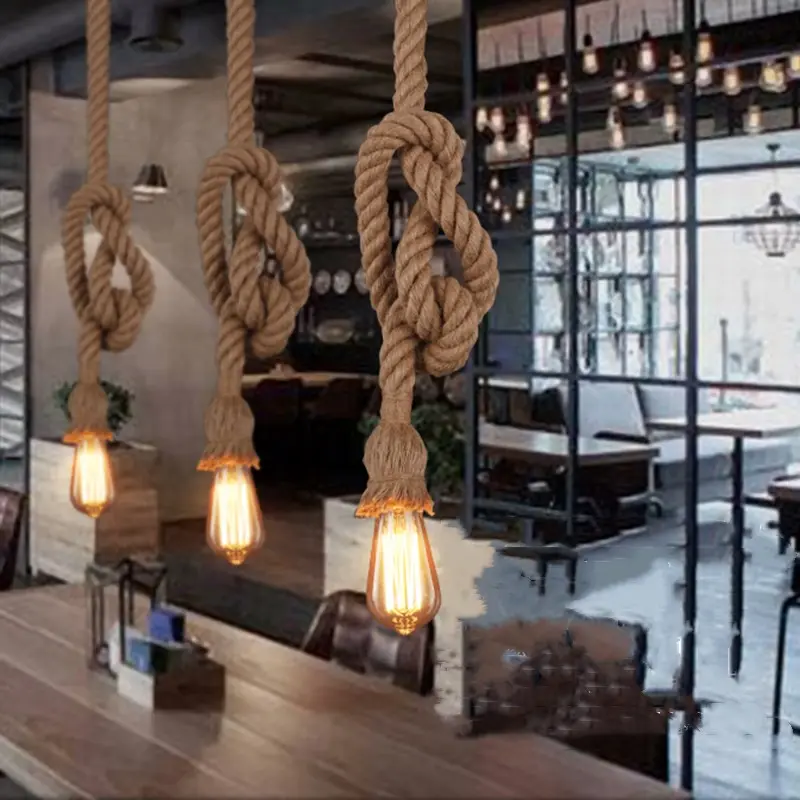 Hemp Rope Chandelier Vintage Industrial Style Bar Restaurant Coffee