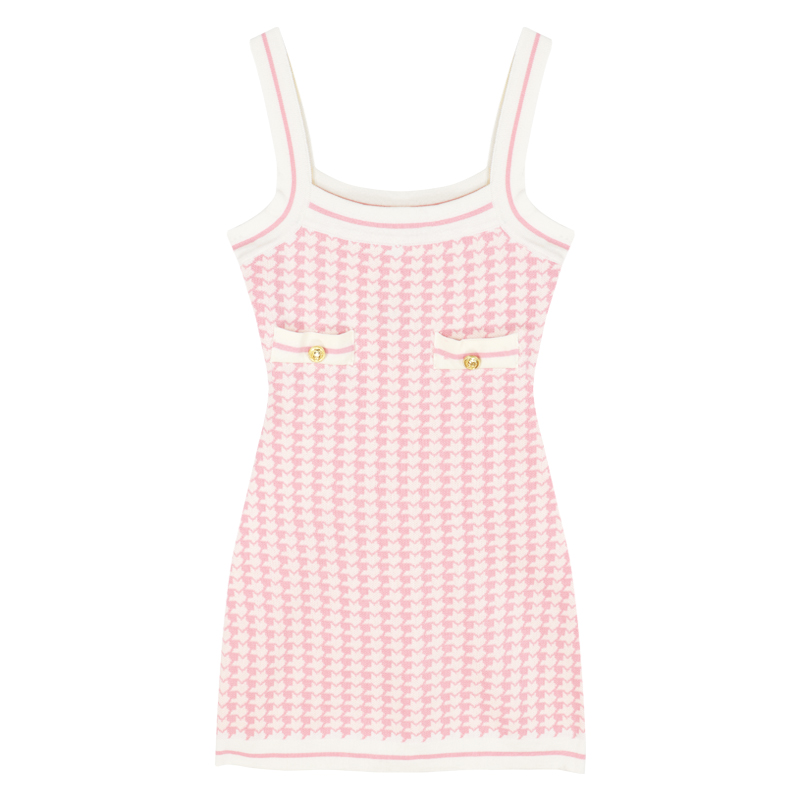 Houndstooth Knit Sling Dress Women's Summer