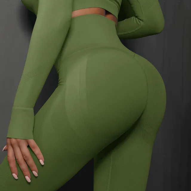High Waist Seamless Yoga Pants Women's Solid Color Full Length Leggings Fitness Hip Up Running Sport Gym Legging Outfits Army Green - Shop at LoveMi