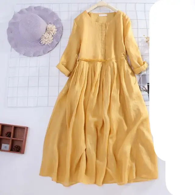 Solid Color Large Swing Linen Long Skirt