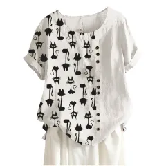 European And American New Style Printed T-shirt Casual Short-sleeved T-shirt - White - View 1