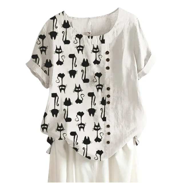 European And American New Style Printed T shirt Casual Short sleeved T shirt White - Shop at LoveMi
